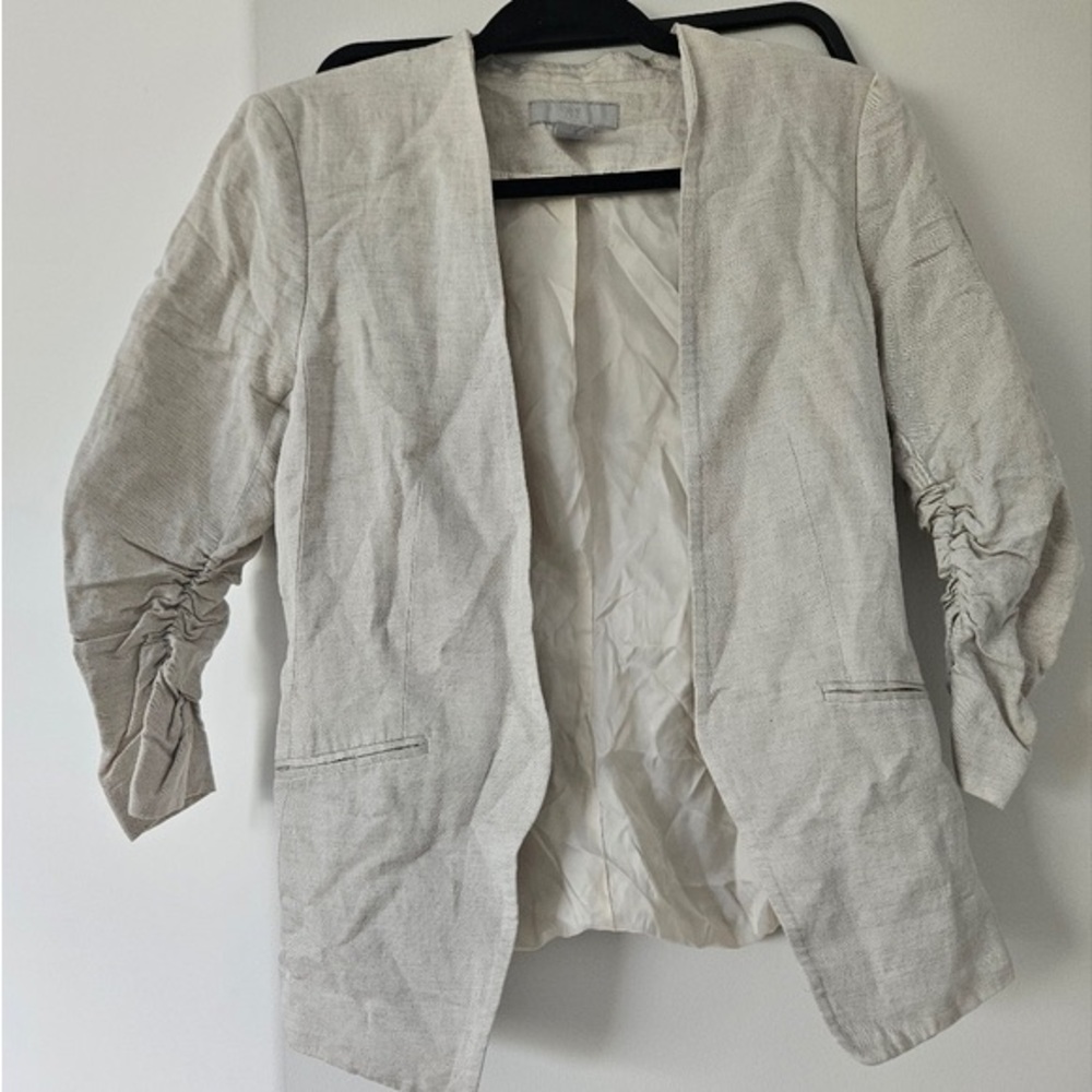 H&M Neutral Beige Open-Front Blazer with Ruched Sleeves